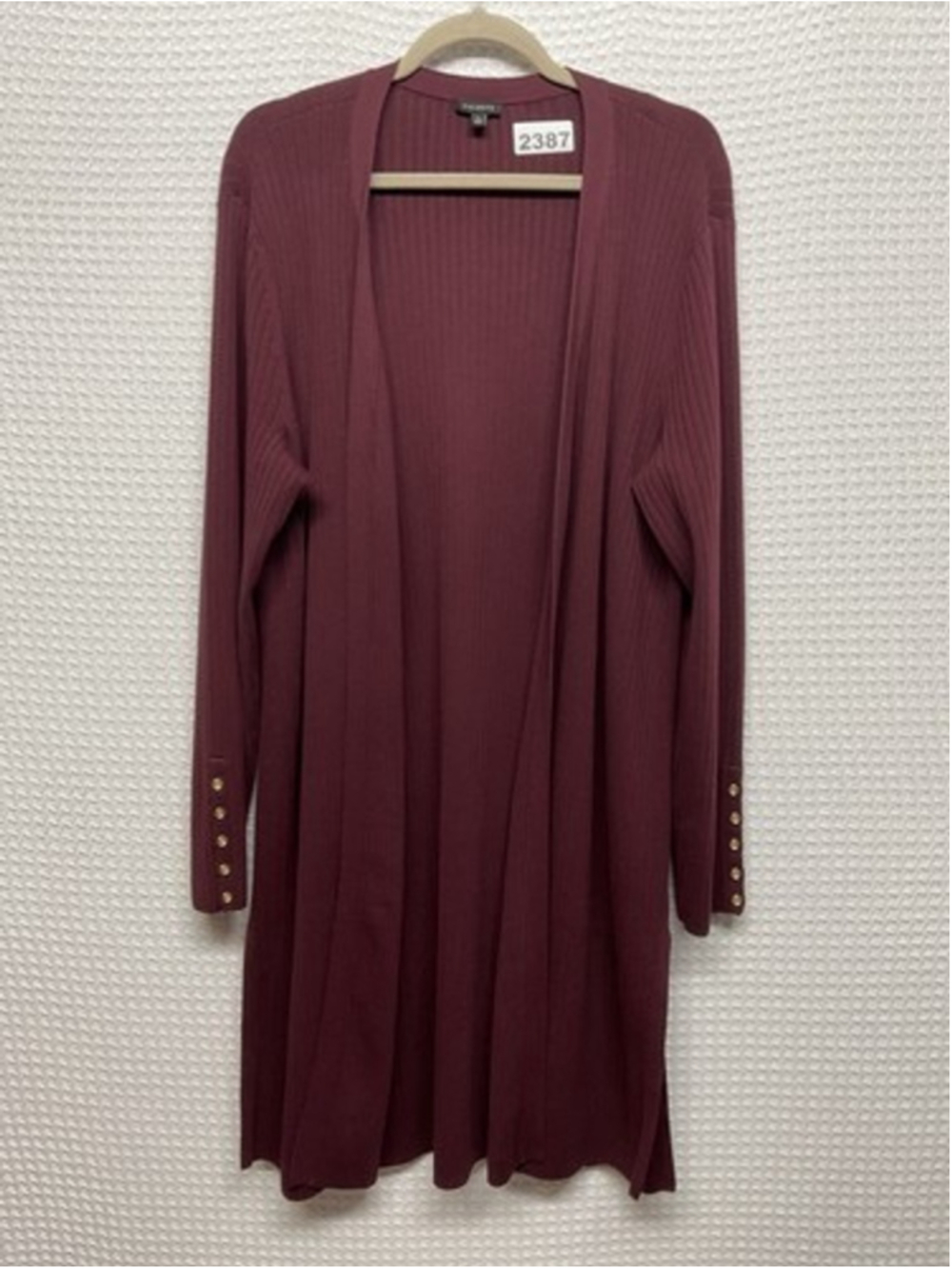 New without tags Talbots Burgundy Rib Knit Open Front‎ Long Cardigan Women L